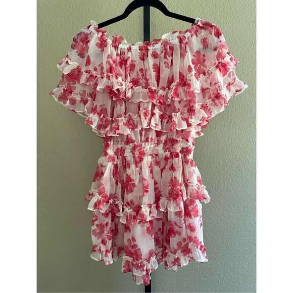 Misa Los Angeles Isella in Watermelon Blossom Floral Off the Shoulder Dress Size - Picture 3 of 6
